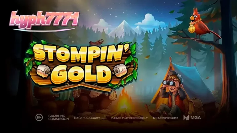 Tampilan visual karakter Jack Tracker dan makhluk hutan dalam slot Stompin' Gold